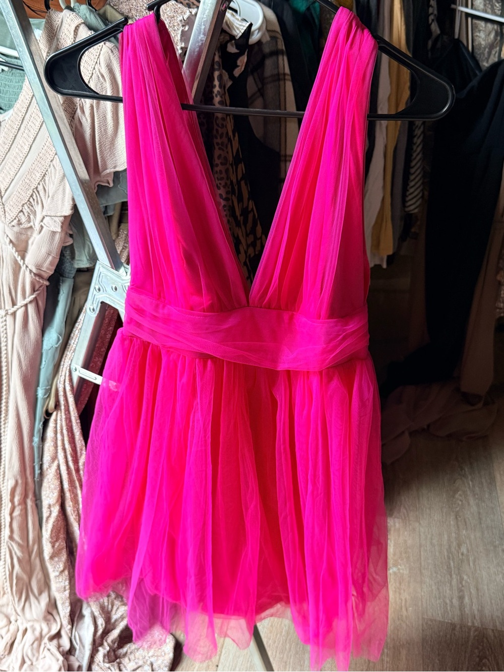 Lulu's Hot Pink Tulle Mini Dress